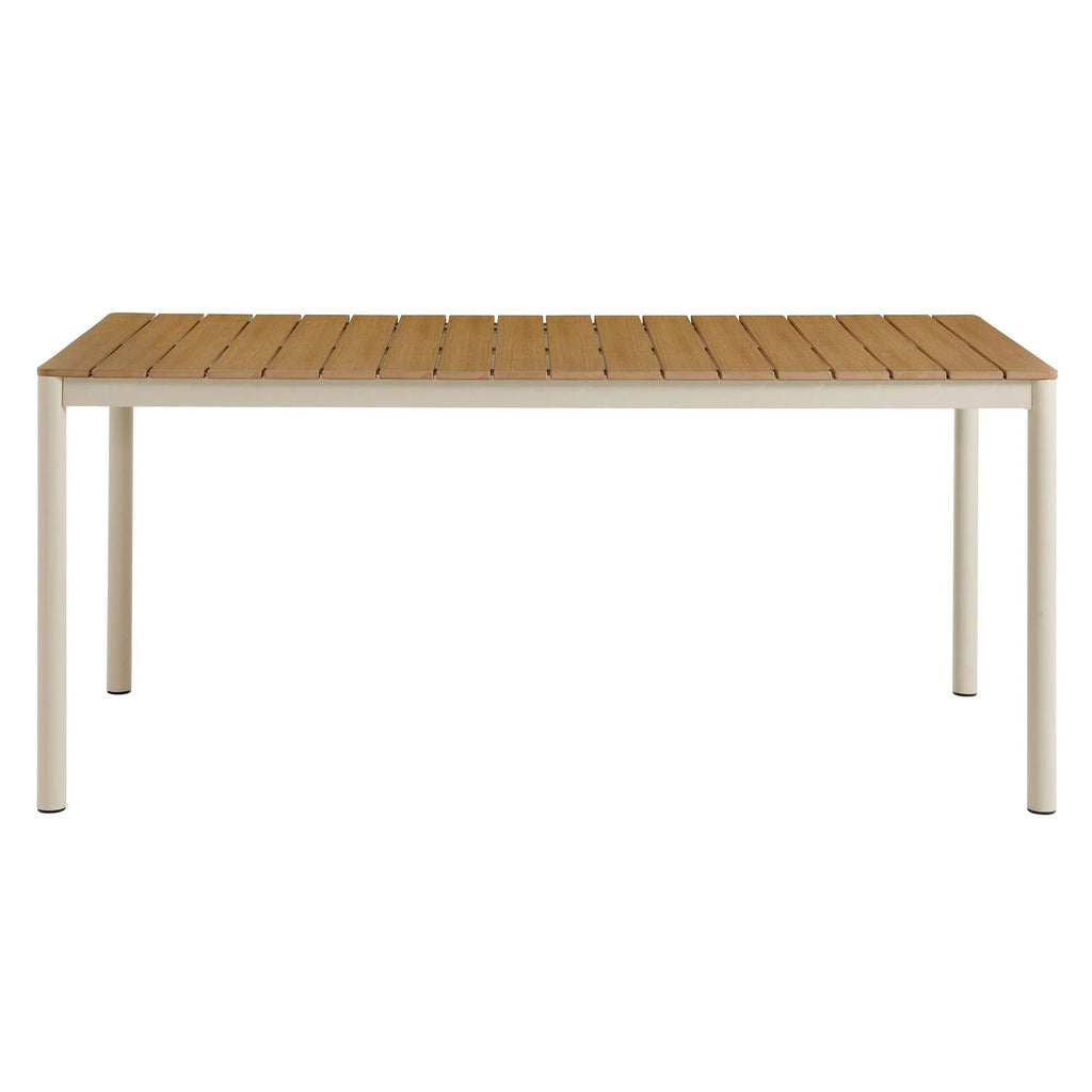 Finn 71" Outdoor Patio Aluminum Dining Table with Faux Wood Top in Natural