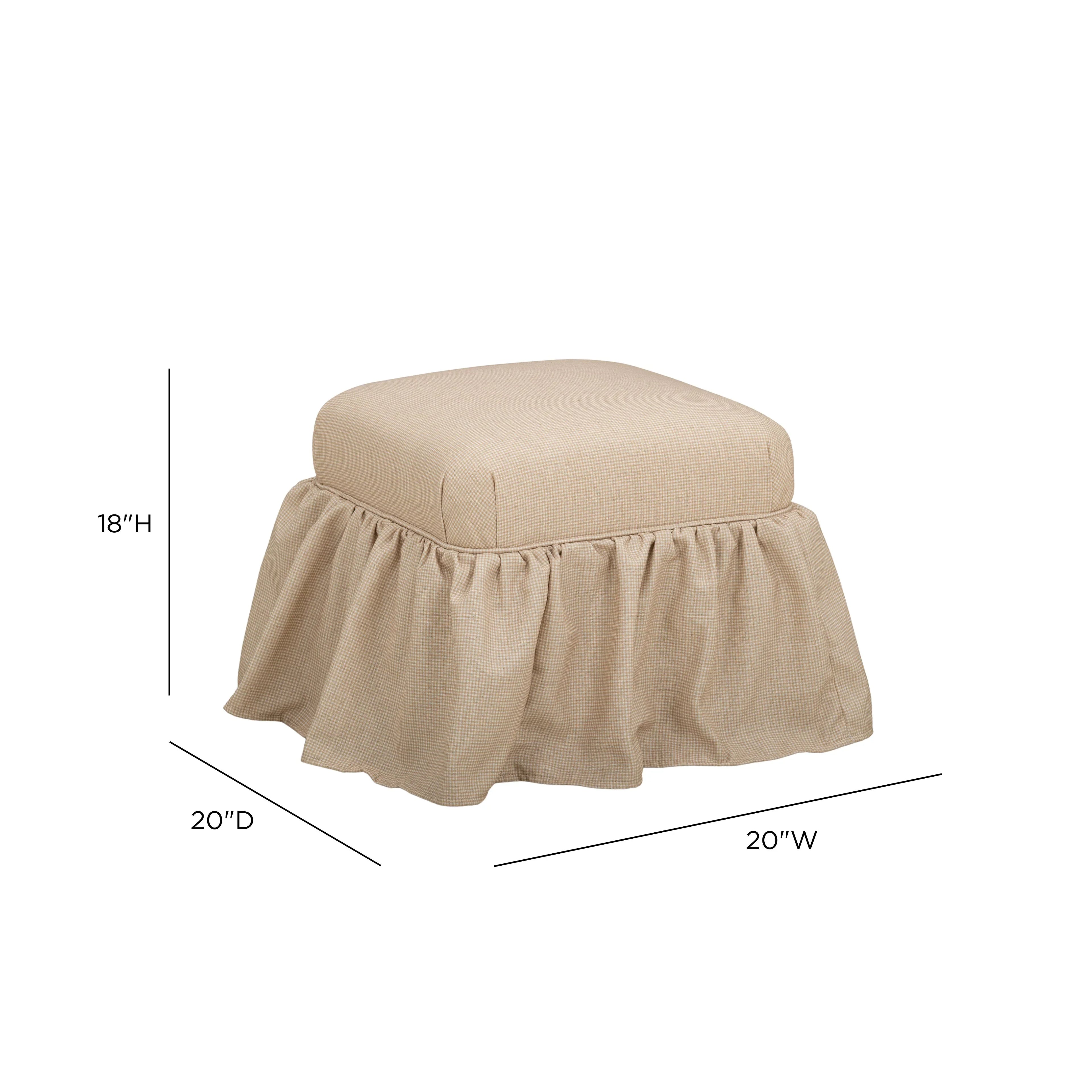 Gertrude Yellow Gingham Performance Linen Skirted Ottoman