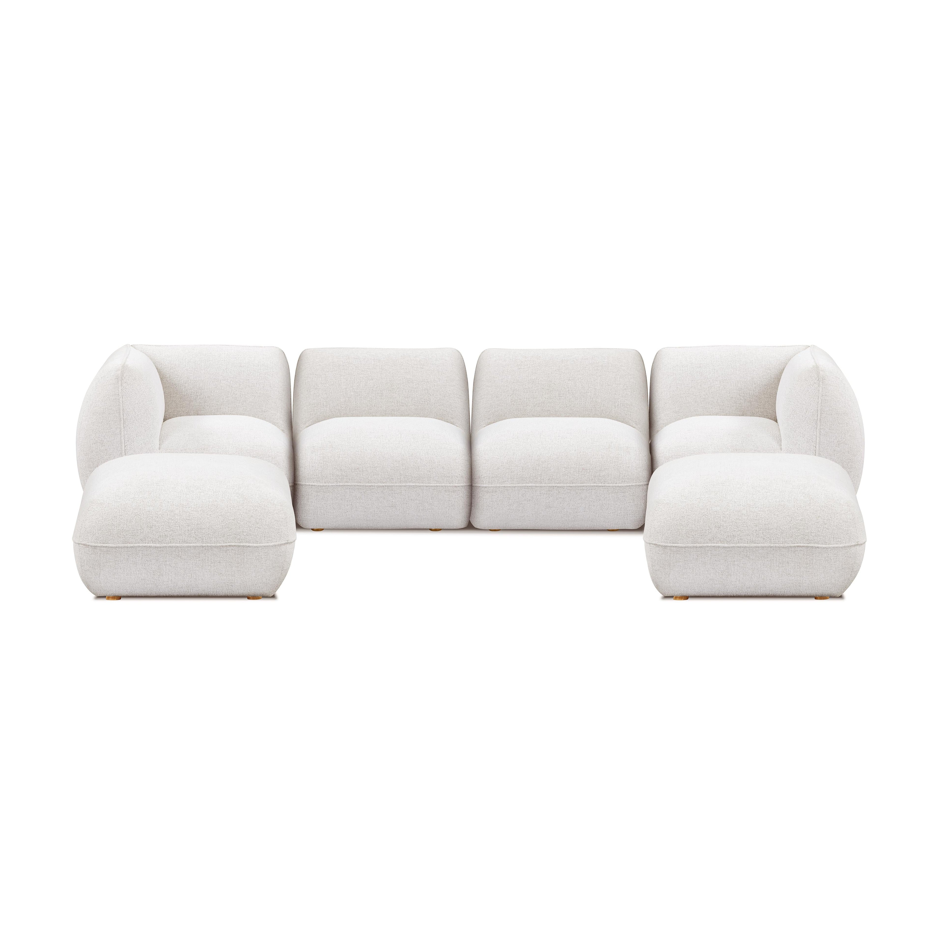 Arezza Stone White Contract-Grade Basketweave Chenille Modular U-Chaise Sectional