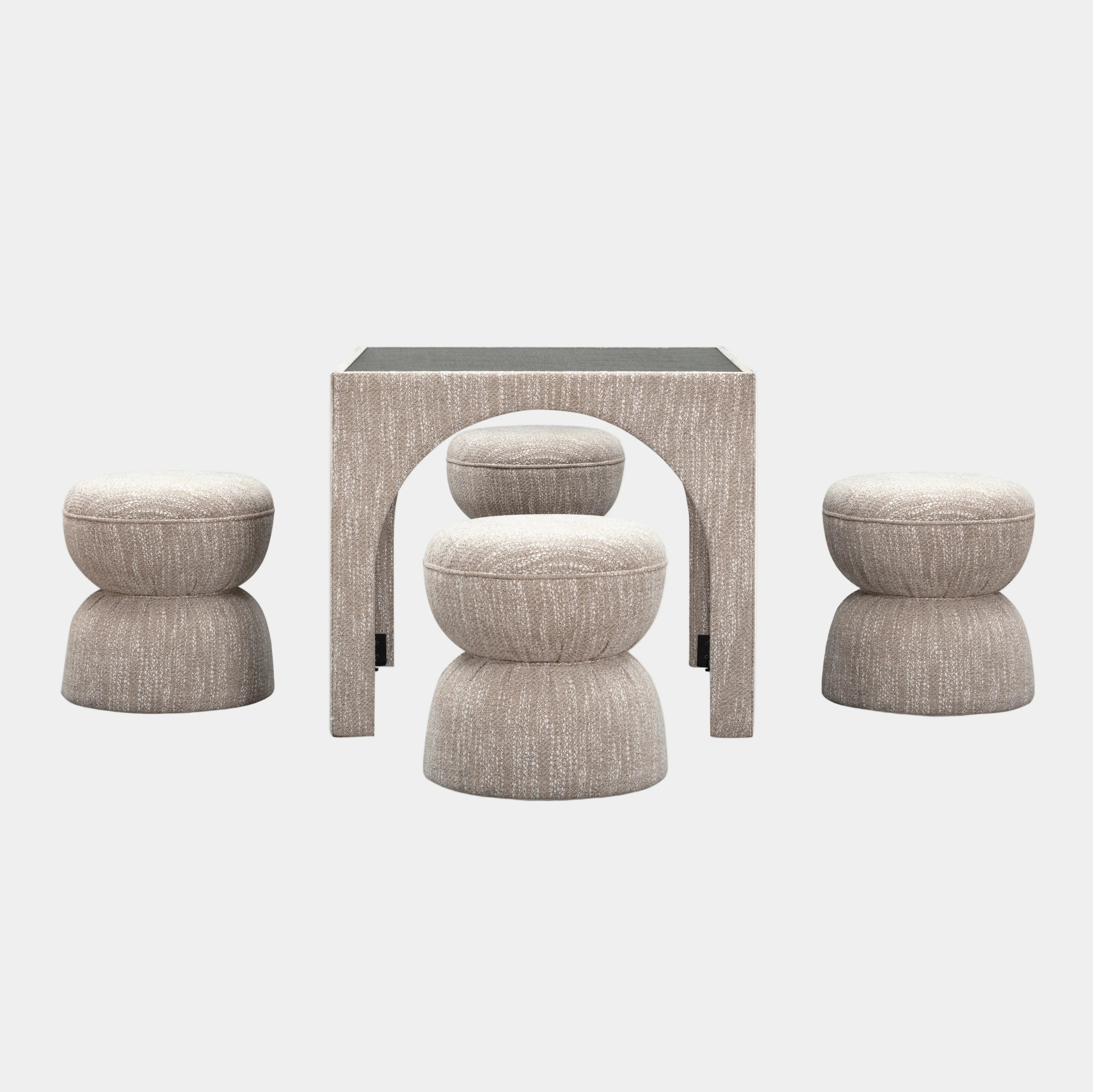 Tomlin Performance Chenille Game Table and Two Ottomans Set