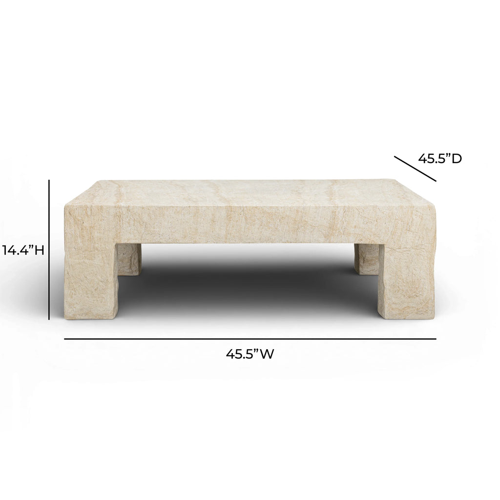 Roxanne 46" Faux Travertine Indoor/Outdoor Concrete Coffee Table